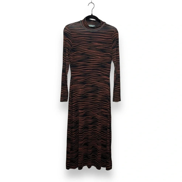 Skies Are Blue Animal Print Long Sleeve Mock Neck Dress in Brown/Black Size XS - Picture 11 of 12